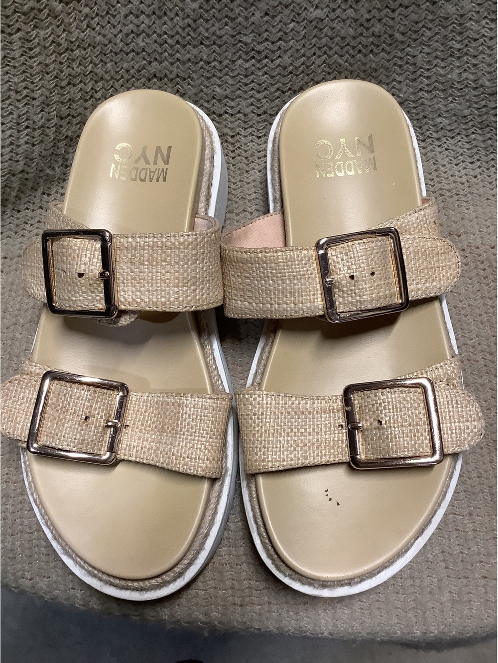 Madden NYC Beige Double Buckle Slide Sandals Size 6